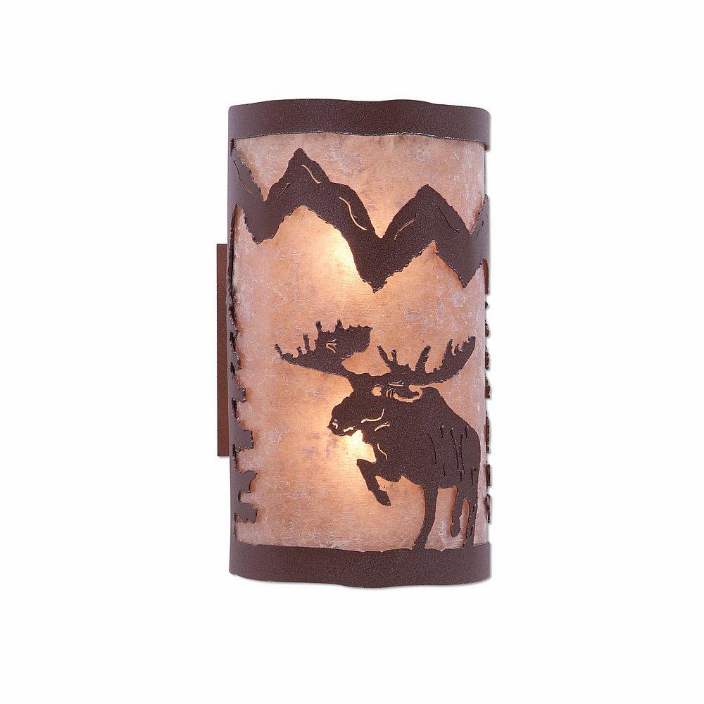 Kincaid Sconce - Alaska Moose - Almond Mica Shade - Rustic Brown Finish