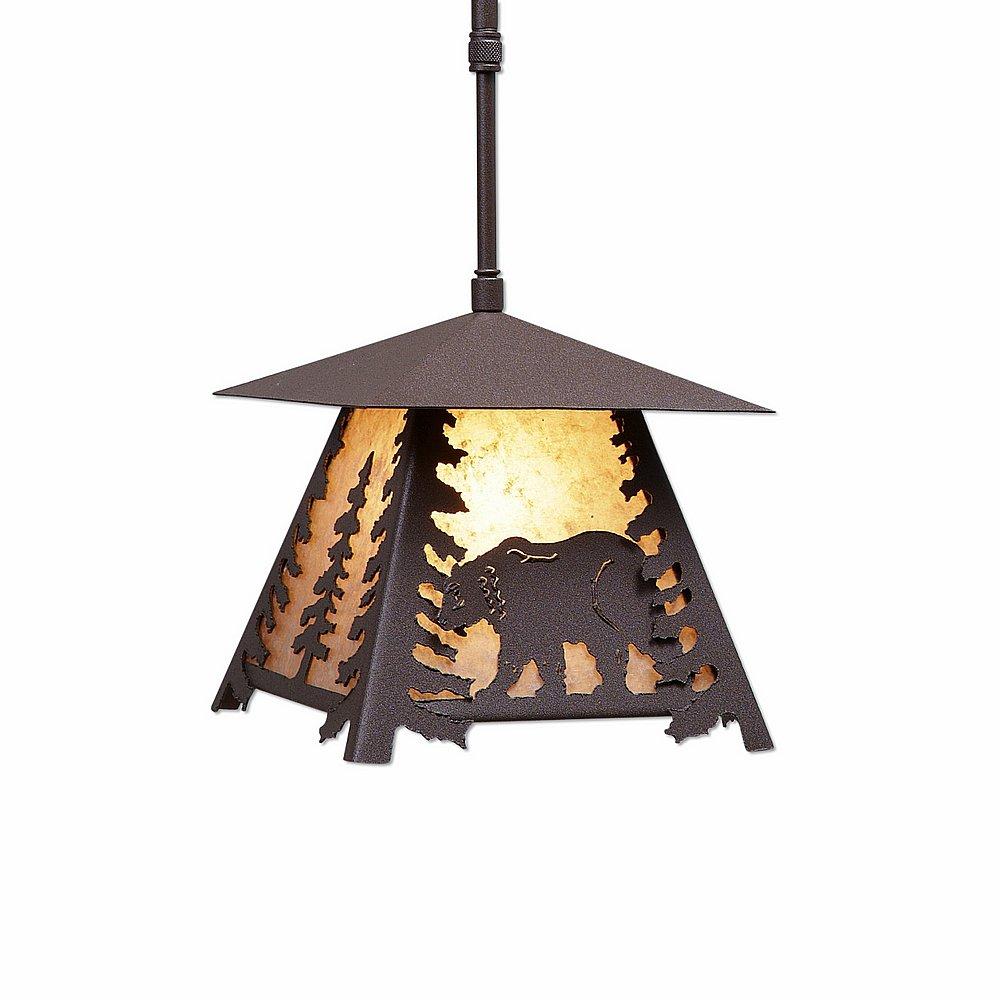 Smoky Mountain Pendant Small - Mountain Bear - Almond Mica Shade - Rustic Brown Finish