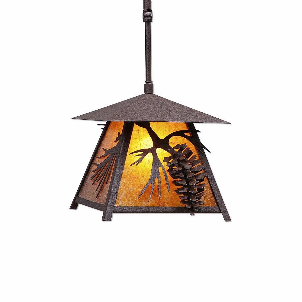 Smoky Mountain Pendant Extra Small- Spruce Cone - Amber Mica Shade - Rustic Brown Finish