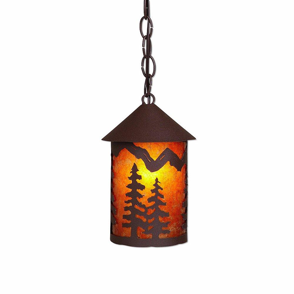 Cascade Pendant Small - Spruce Tree - Amber Mica Shade - Rustic Brown Finish - Chain