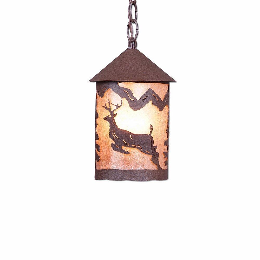 Cascade Pendant Small - Valley Deer - Almond Mica Shade - Rustic Brown Finish - Chain