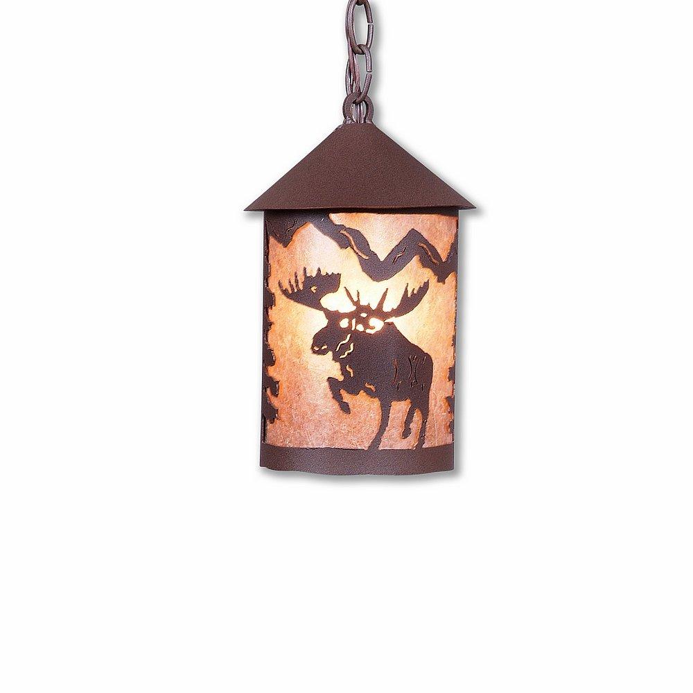 Cascade Pendant Small - Alaska Moose - Almond Mica Shade - Rustic Brown Finish - Chain