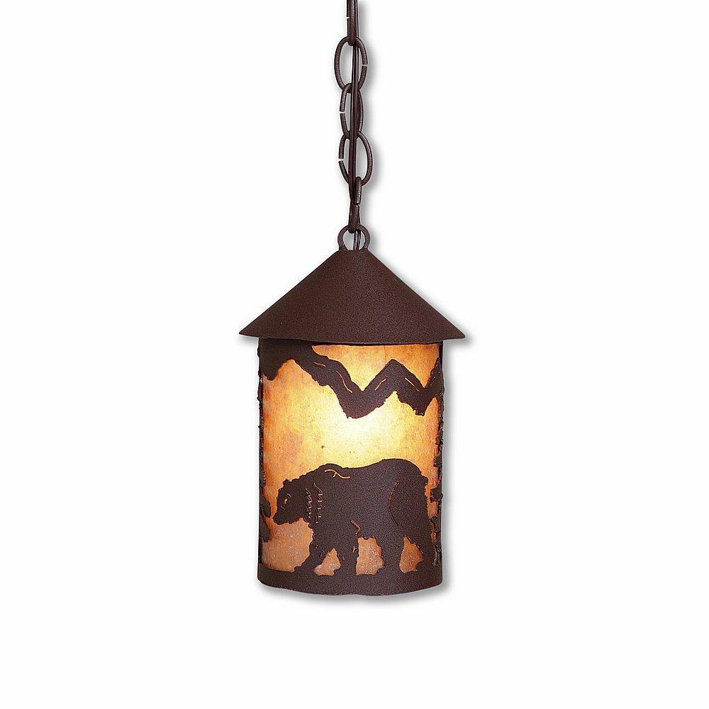 Cascade Pendant Small - Mountain Bear - Almond Mica Shade - Rustic Brown Finish - Chain