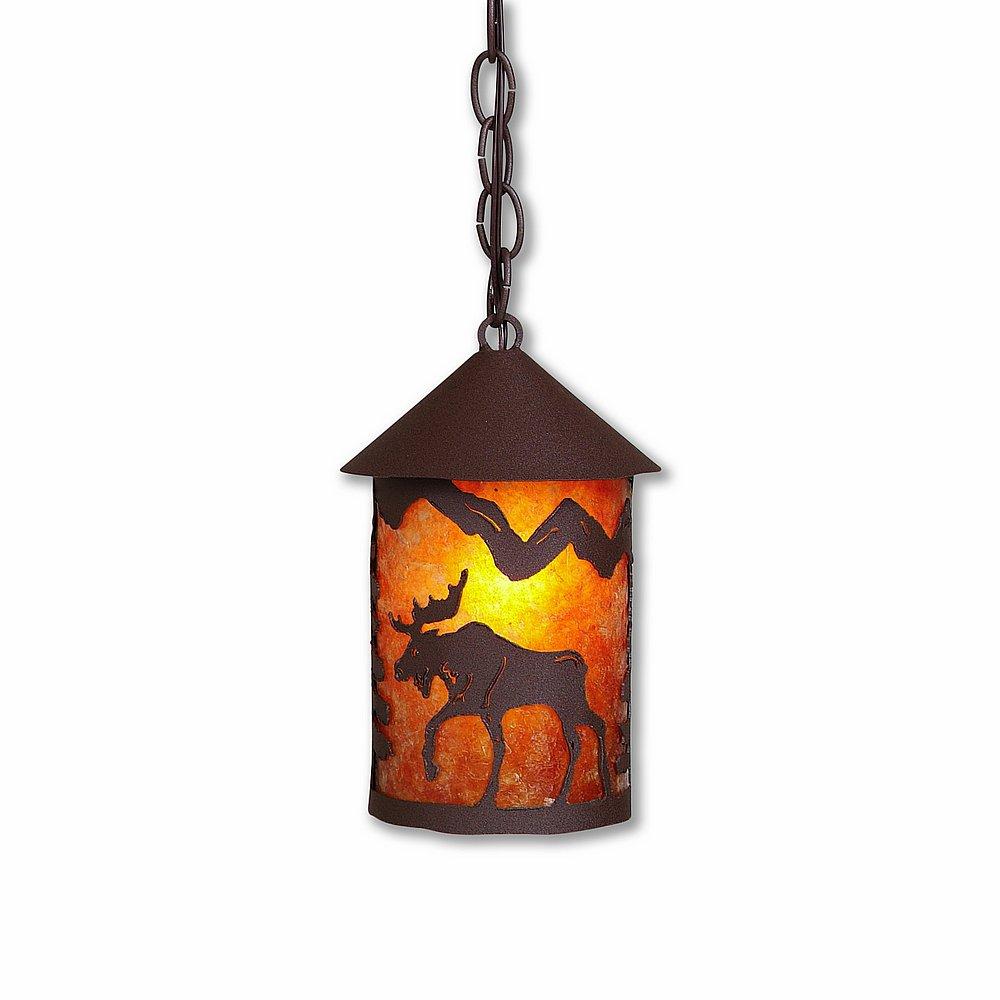 Cascade Pendant Small - Mountain Moose - Amber Mica Shade - Rustic Brown Finish - Chain