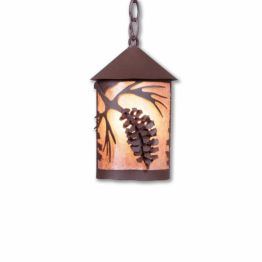 Cascade Pendant Small - Spruce Cone - Almond Mica Shade - Rustic Brown Finish - Chain