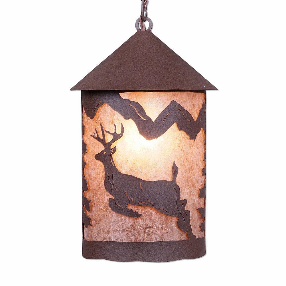 Cascade Pendant Large - Valley Deer - Almond Mica Shade - Rustic Brown Finish - Chain