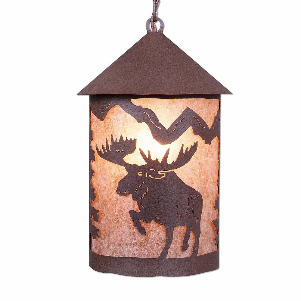 Cascade Pendant Large - Alaska Moose - Almond Mica Shade - Rustic Brown Finish - Chain