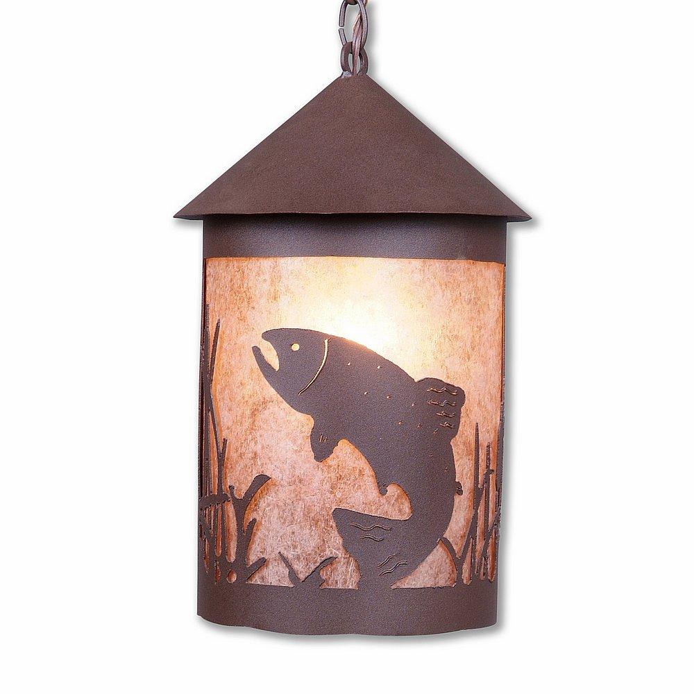 Cascade Pendant Large - Trout - Almond Mica Shade - Rustic Brown Finish - Chain