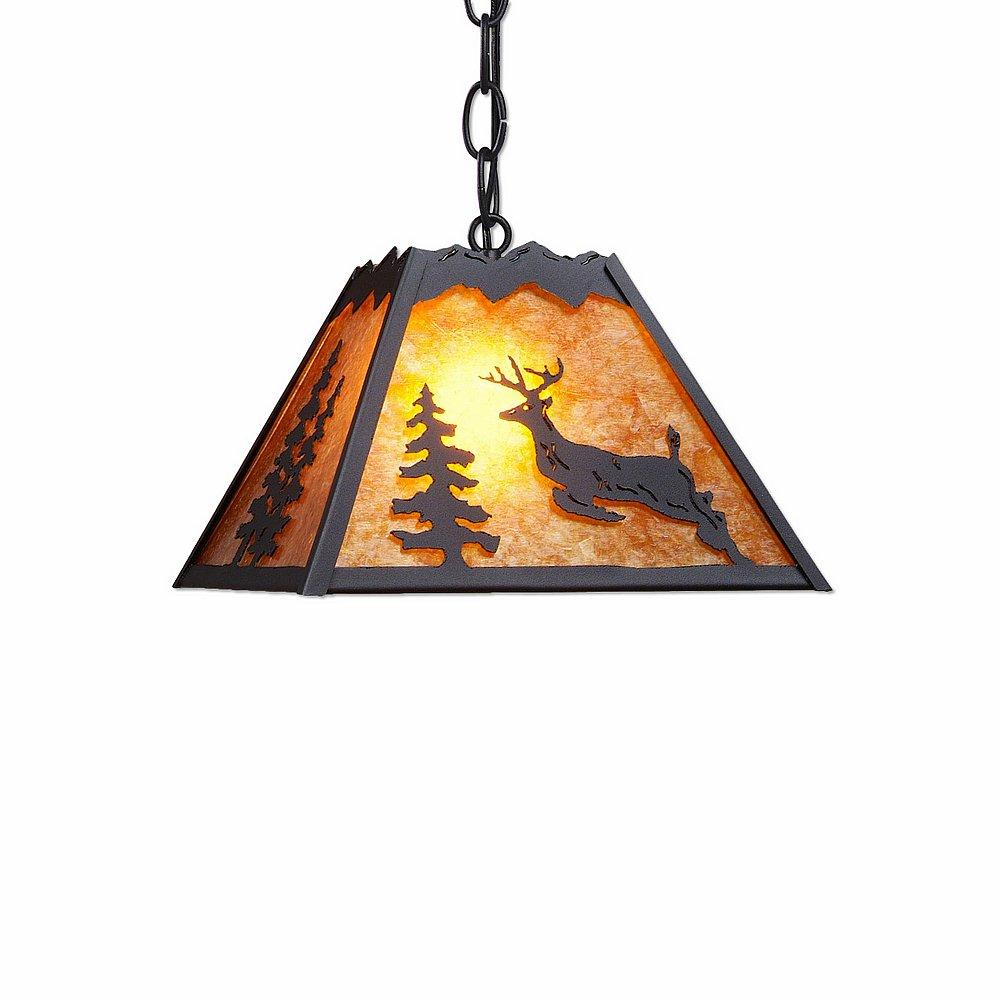 Rocky Mountain Pendant Small - Valley Deer - Amber Mica Shade - Black Iron Finish - Chain