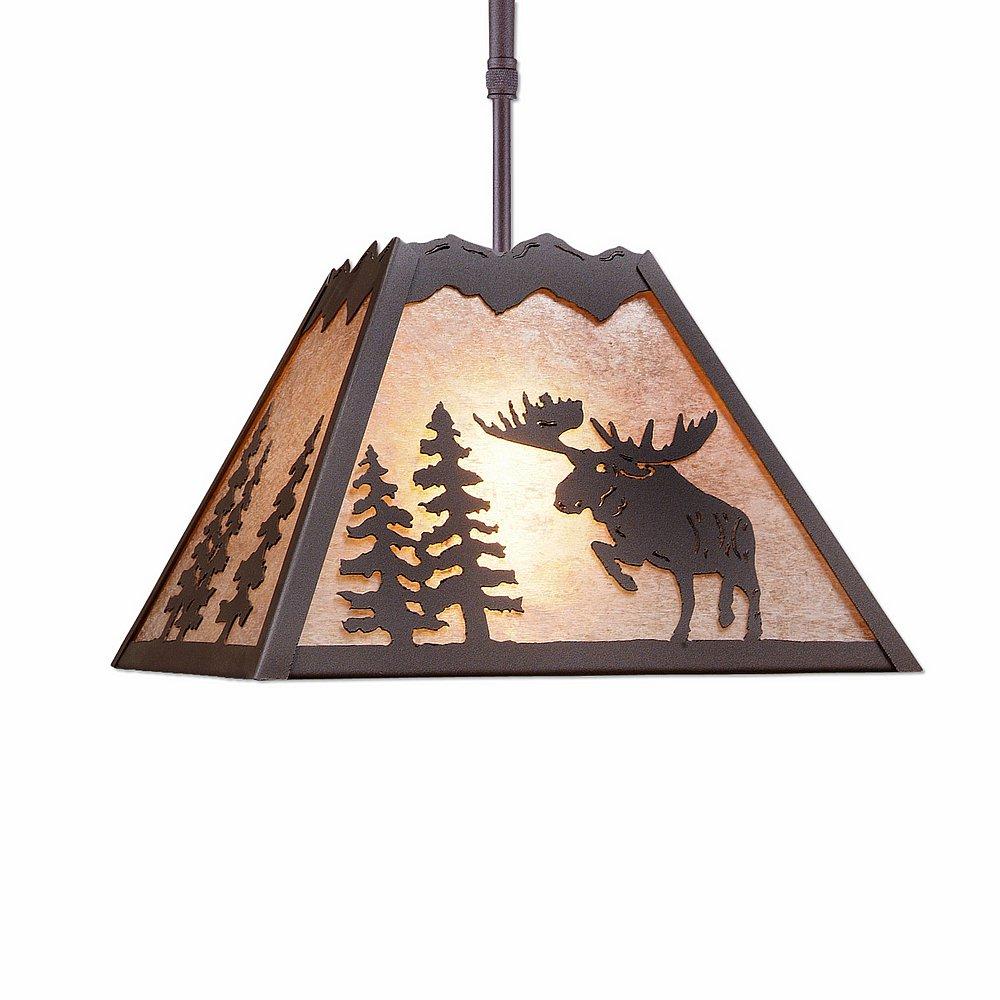 Rocky Mountain Pendant Large - Alaska Moose - Almond Mica Shade - Rustic Brown Finish