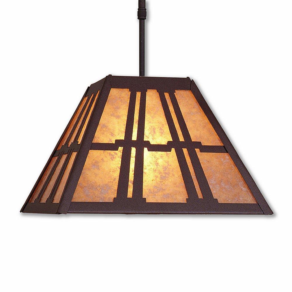 Rocky Mountain Pendant Large - Eastlake - Almond Mica Shade - Rustic Brown Finish - Adjustable Stem