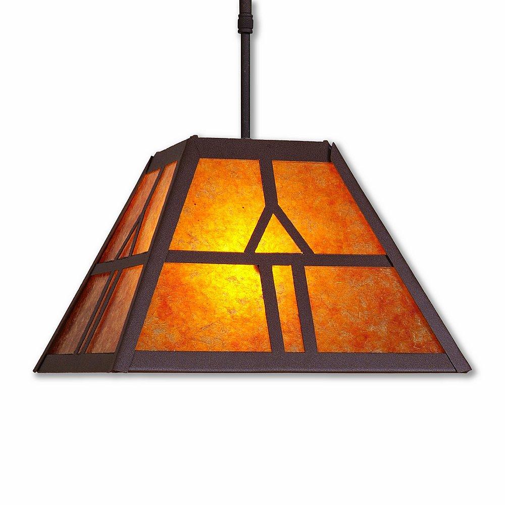 Rocky Mountain Pendant Large - Westhill - Amber Mica Shade - Rustic Brown Finish - Adjustable Stem