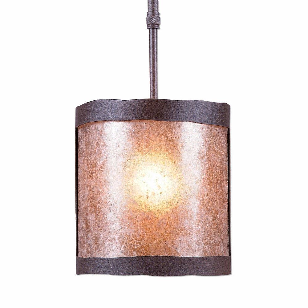 Kincaid Pendant Small - Rustic Plain - Almond Mica Shade - Rustic Brown Finish - Adjustable Stem