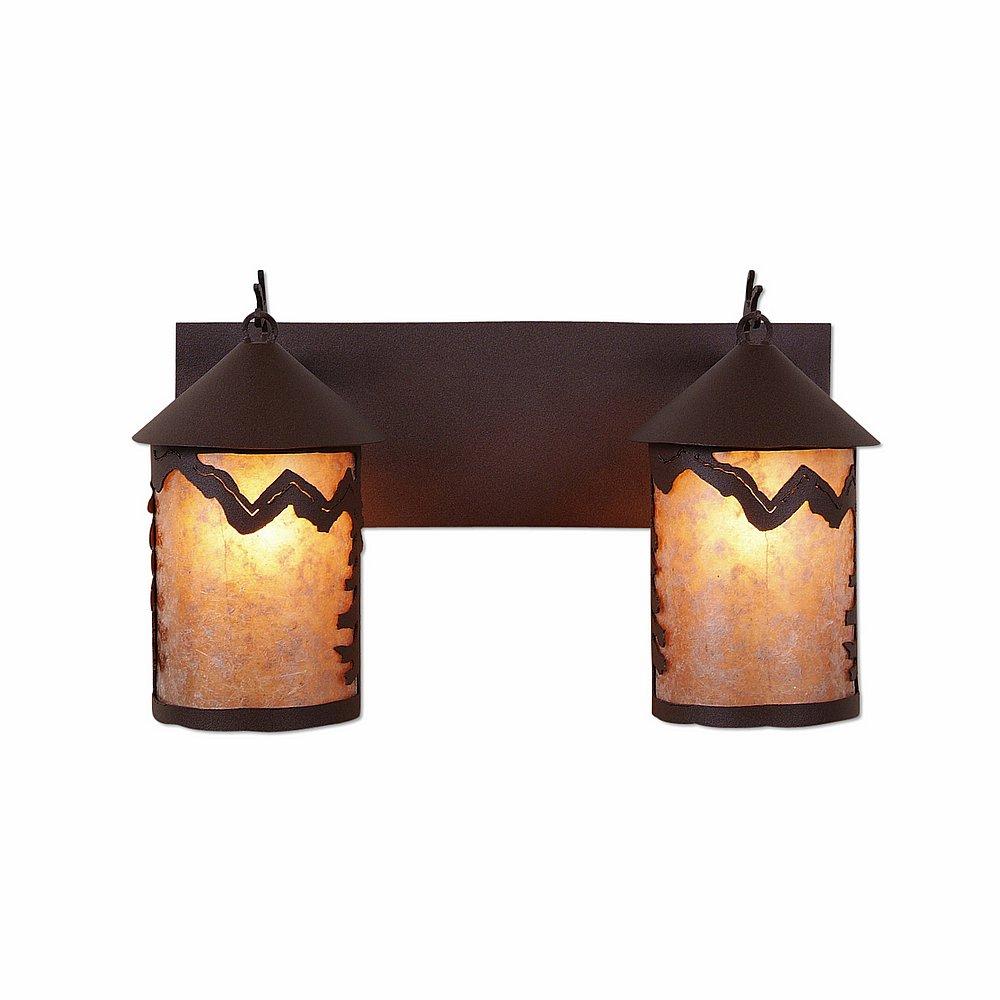 Cascade Double Bath Vanity Light - Rustic Plain - Almond Mica Shade - Rustic Brown Finish