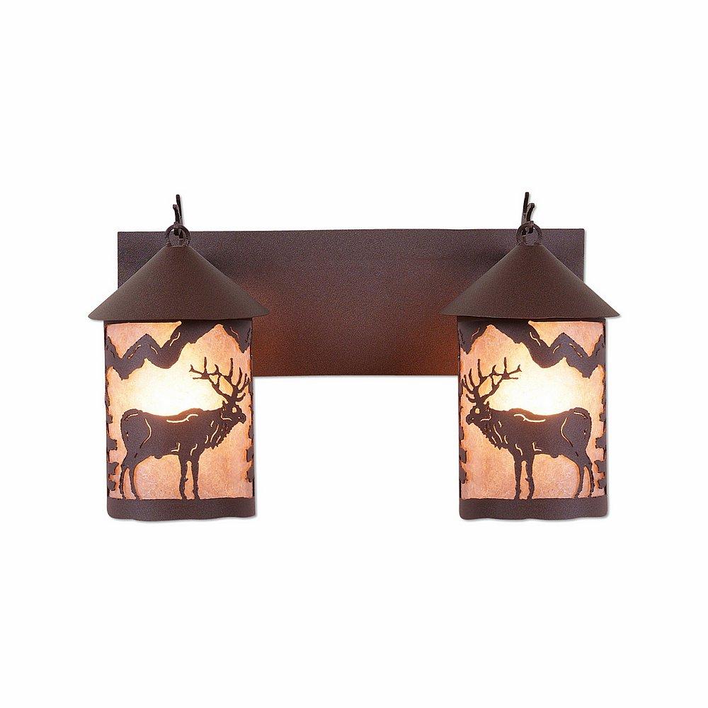 Cascade Double Bath Vanity Light - Valley Elk - Almond Mica Shade - Rustic Brown Finish