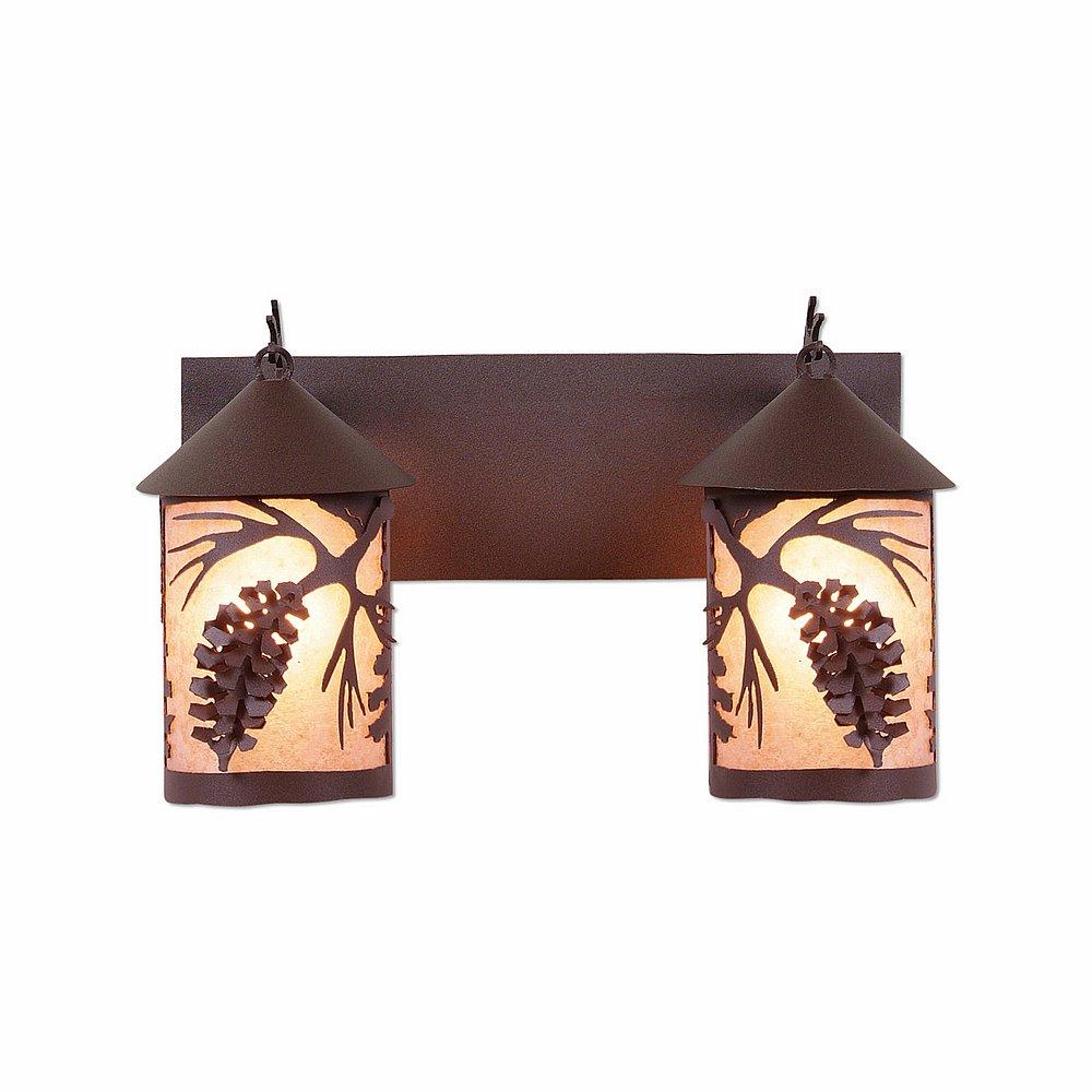 Cascade Double Bath Vanity Light - Spruce Cone - Almond Mica Shade - Rustic Brown Finish