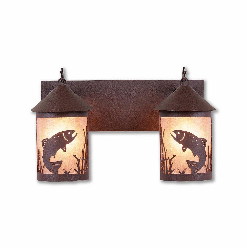 Cascade Double Bath Vanity Light - Trout - Almond Mica Shade - Rustic Brown Finish