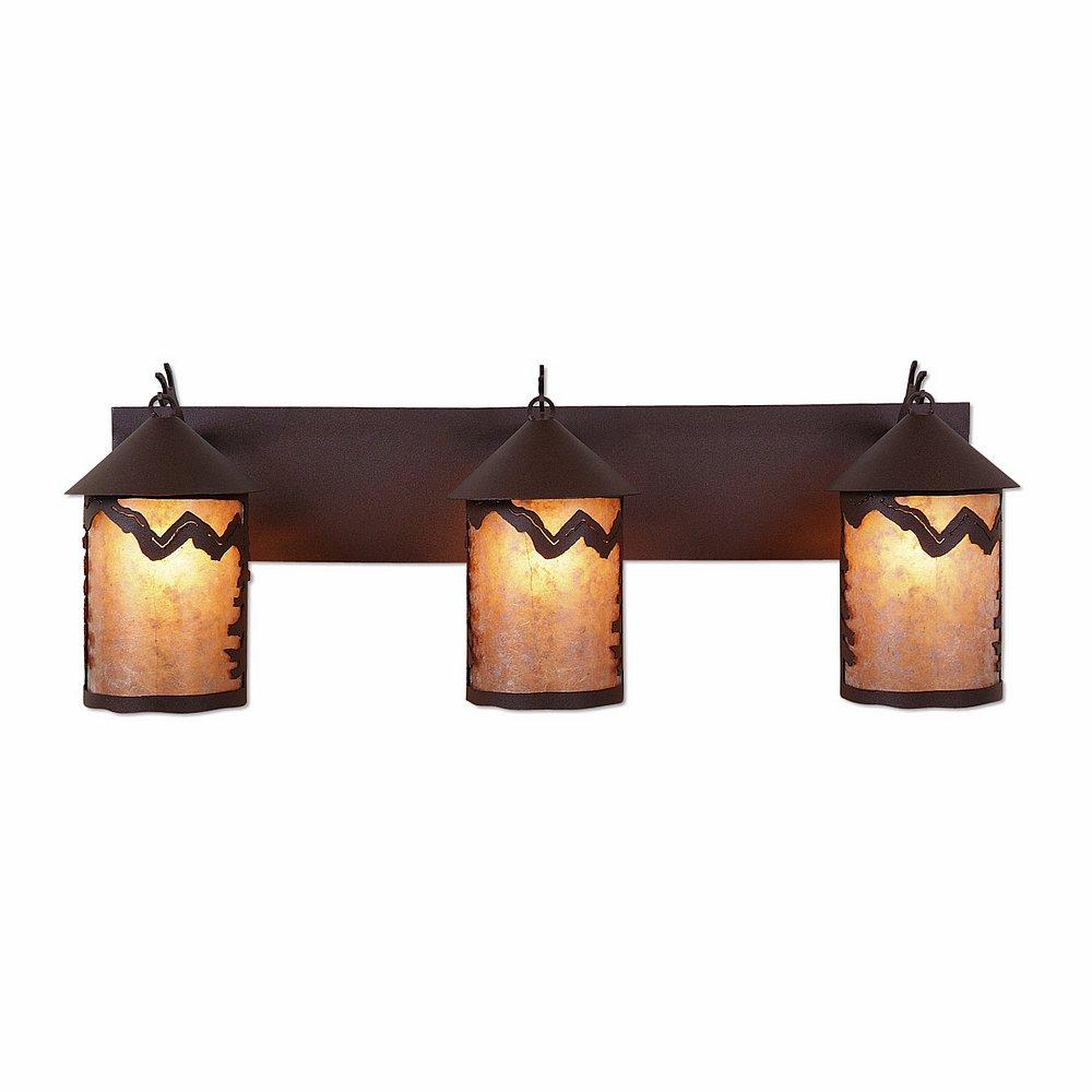 Cascade Triple Bath Vanity Light - Rustic Plain - Almond Mica Shade - Rustic Brown Finish