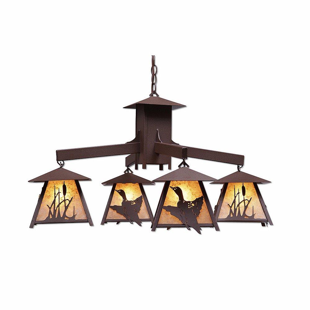 Smoky Mountain 4 Light Chandelier - Loon - Almond Mica Shade - Rustic Brown Finish