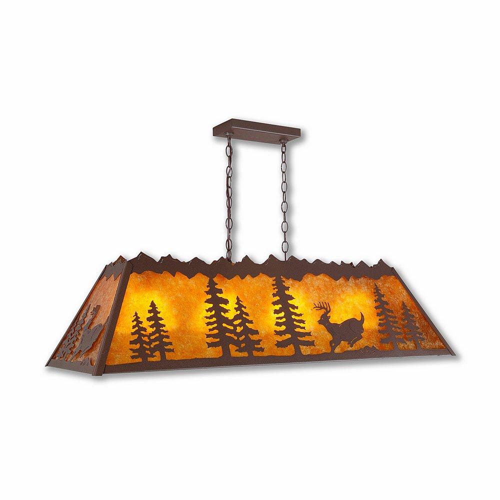 Rocky Mountain Billiard Light Large - Mountain Deer - Amber Mica Shade - Rustic Brown Finish