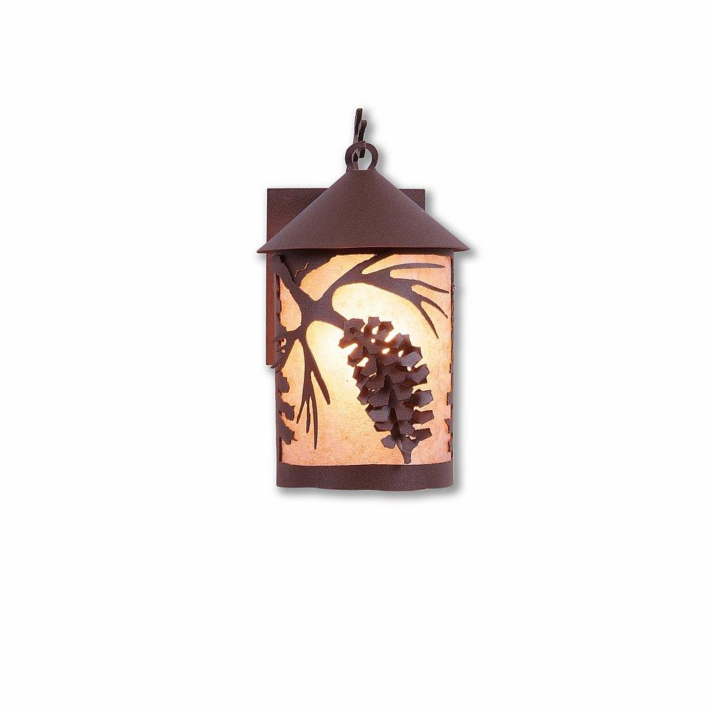 Cascade Lantern Sconce Mica Small - Spruce Cone - Almond Mica Shade - Rustic Brown Finish