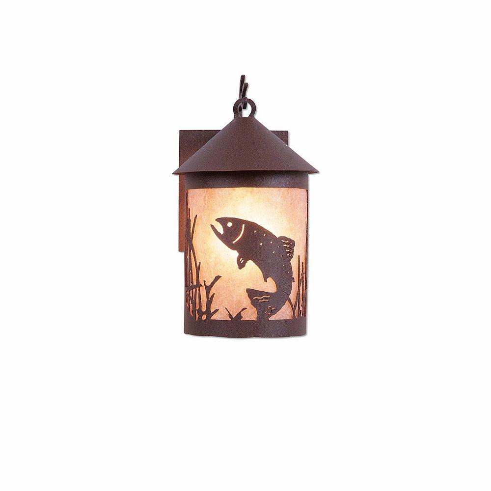 Cascade Lantern Sconce Mica Small - Trout - Almond Mica Shade - Rustic Brown Finish