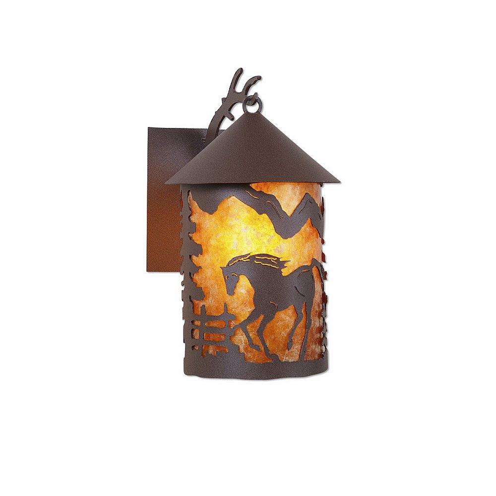 Cascade Lantern Sconce Mica Medium - Mountain Horse - Amber Mica Shade - Rustic Brown Finish