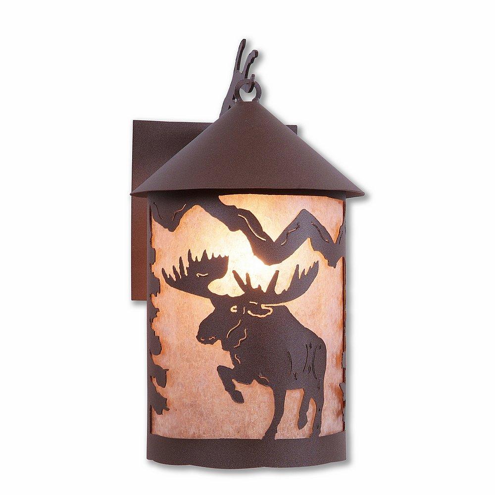 Cascade Lantern Sconce Mica Large - Alaska Moose - Almond Mica Shade - Rustic Brown Finish