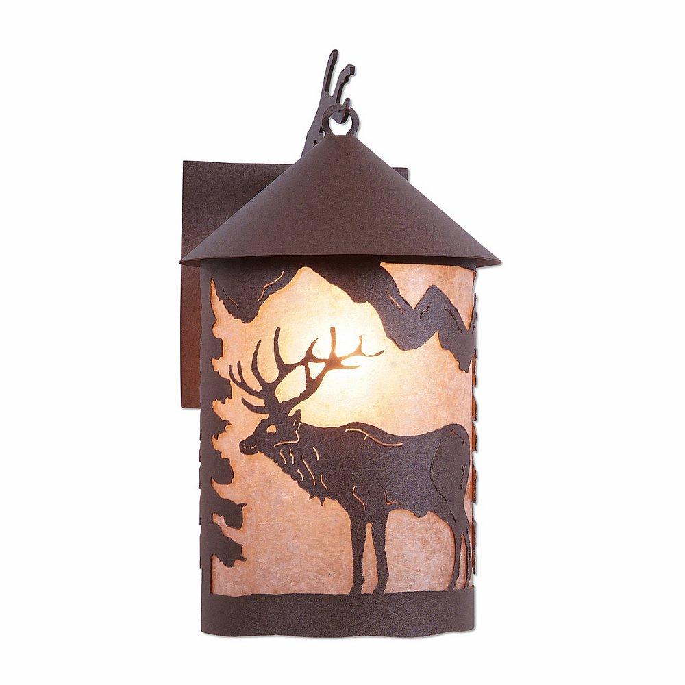 Cascade Lantern Sconce Mica Large - Valley Elk - Almond Mica Shade - Rustic Brown Finish