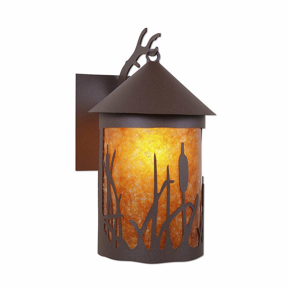 Cascade Lantern Sconce Mica Large - Cattails - Amber Mica Shade - Rustic Brown Finish