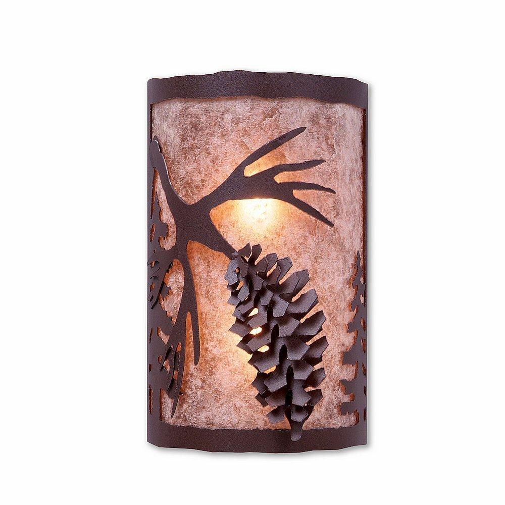 Cascade Exterior Sconce - Spruce Cone - Almond Mica Shade - Rustic Brown Finish