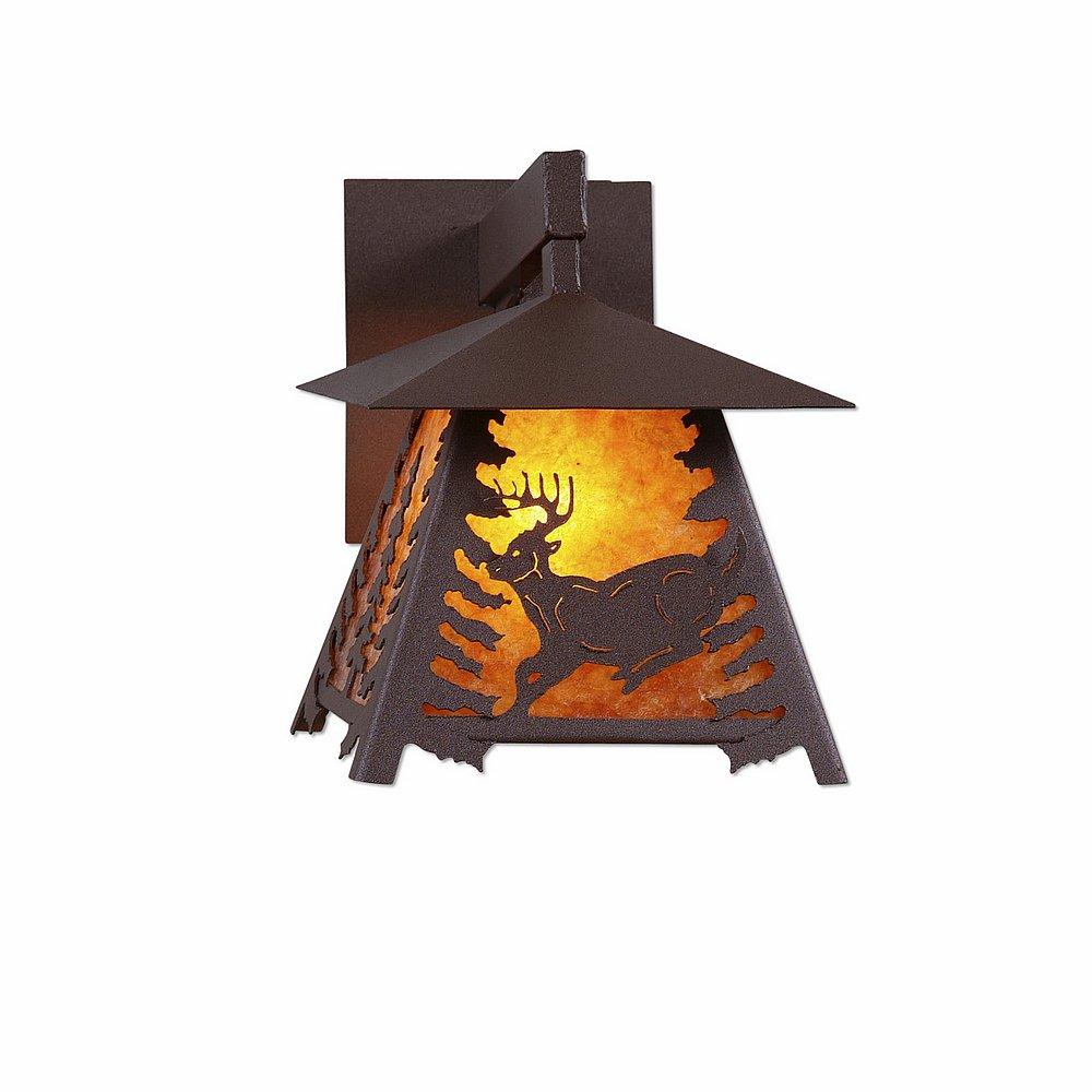 Smoky Mountain Sconce Small - Mountain Deer - Amber Mica Shade - Rustic Brown Finish