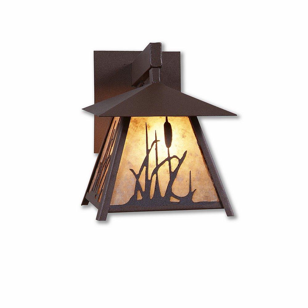 Smoky Mountain Sconce Small - Cattails - Almond Mica Shade - Rustic Brown Finish