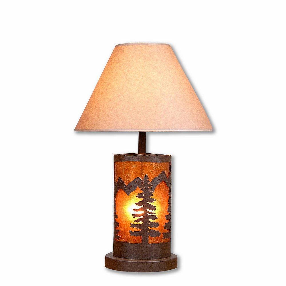 Cascade Table Lamp - Spruce Tree - Amber Mica Shade - Rustic Brown Finish