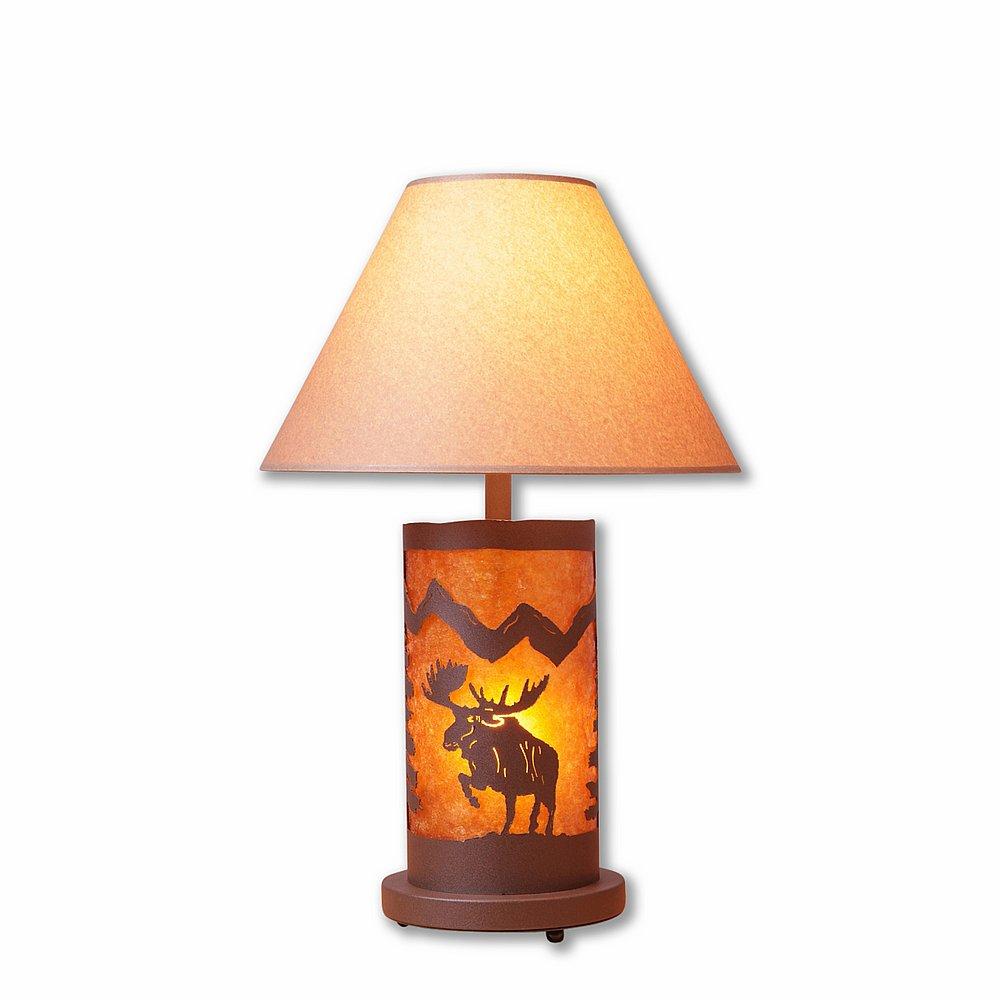 Cascade Table Lamp - Alaska Moose - Amber Mica Shade - Rustic Brown Finish