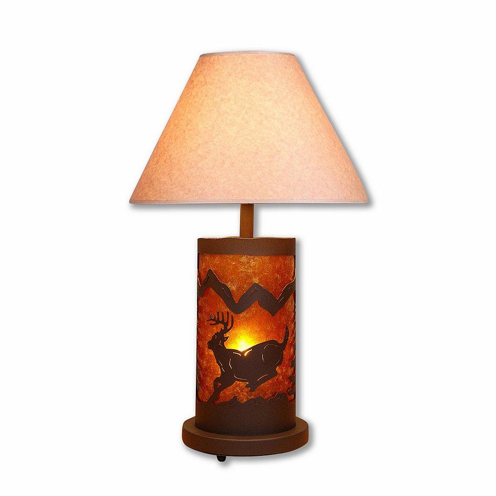 Cascade Table Lamp - Mountain Deer - Amber Mica Shade - Rustic Brown Finish