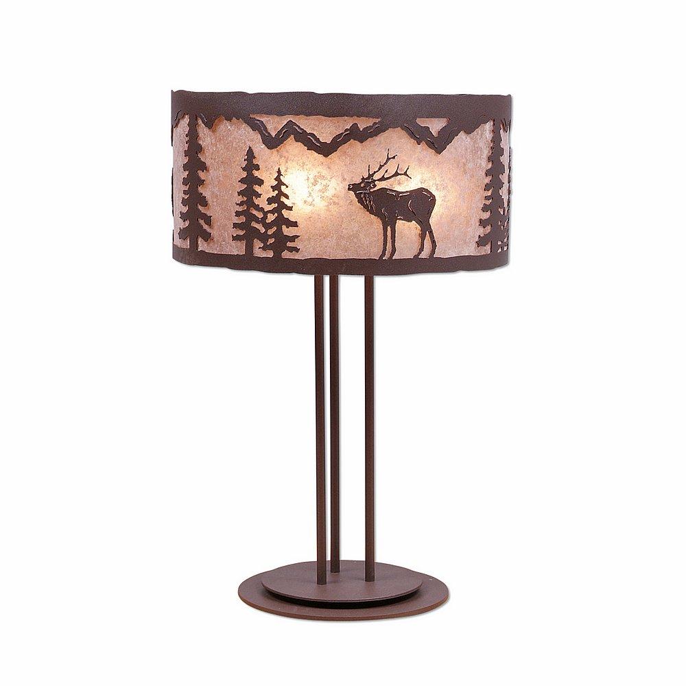 Kincaid Desk Lamp - Mountain Elk - Almond Mica Shade - Rustic Brown Finish