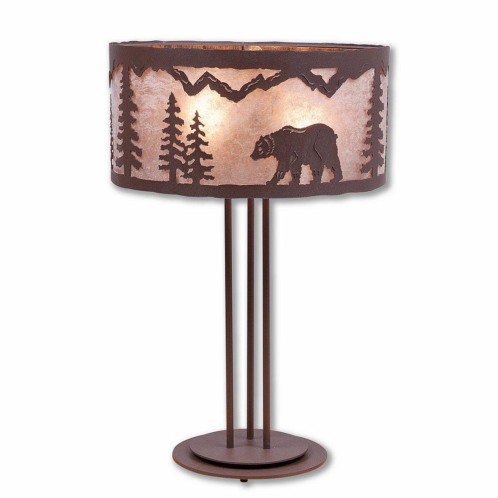 Kincaid Table Lamp - Mountain Bear - Almond Mica Shade - Rustic Brown Finish