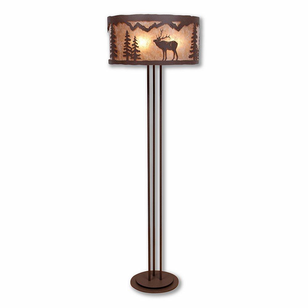 Kincaid Floor Lamp - Mountain Elk - Almond Mica Shade - Rustic Brown Finish