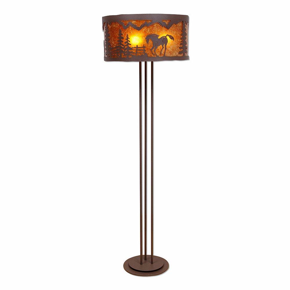 Kincaid Floor Lamp - Mountain Horse - Amber Mica Shade - Rustic Brown Finish