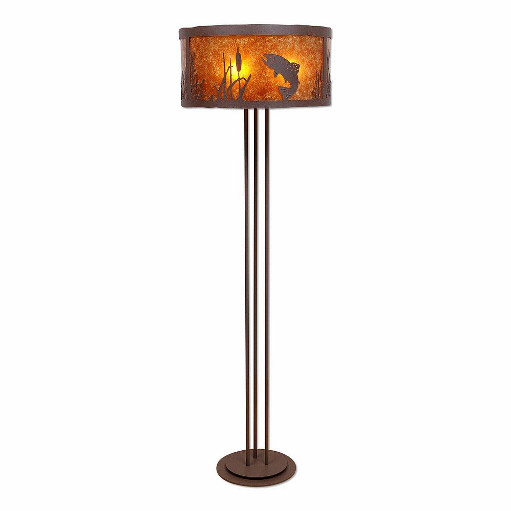 Kincaid Floor Lamp - Trout - Amber Mica Shade - Rustic Brown Finish