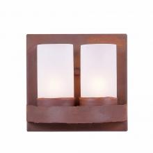 Avalanche Ranch Lighting A15101FC-02 - Wisley Double Sconce - Rustic Plain - Frosted Glass Bowl - Rust Patina Finish