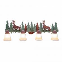 Avalanche Ranch Lighting A32431TT-04 - Lakeside Quad Bath Vanity Light - Deer - Two-Toned Amber Cream Bell Glass - Pine Tree Green