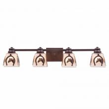 Avalanche Ranch Lighting A36417TS-28 - Woodland Quad Bath Vanity Light - Horse Horseshoe - Tea Stain Glass Bowl