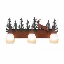 Avalanche Ranch Lighting H32321ET-03 - Wasatch Triple Bath Vanity Light - Valley Deer - Two-Toned Amber Egg Bell Glass - Cedar Green