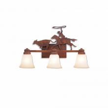 Avalanche Ranch Lighting H37358TT-02 - Parkshire Triple Bath Vanity Light - Roping Cowboy - Two-Toned Amber Cream Bell Glass