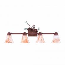 Avalanche Ranch Lighting H37420AS-04 - Parkshire Quad Bath Vanity Light - Pine Cone - Marbled Amber Swirl Bell Glass - Pine Tree Green