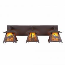 Avalanche Ranch Lighting M35327AM-27 - Smoky Mountain Triple Bath Vanity Light - Mountain Moose - Amber Mica Shade - Rustic Brown Finish