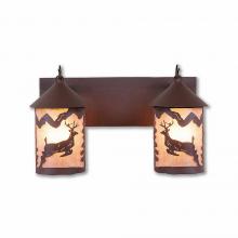 Avalanche Ranch Lighting M38221AL-27 - Cascade Double Bath Vanity Light - Valley Deer - Almond Mica Shade - Rustic Brown Finish