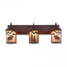 Avalanche Ranch Lighting M38322AL-27 - Cascade Triple Bath Vanity Light - Alaska Moose - Almond Mica Shade - Rustic Brown Finish